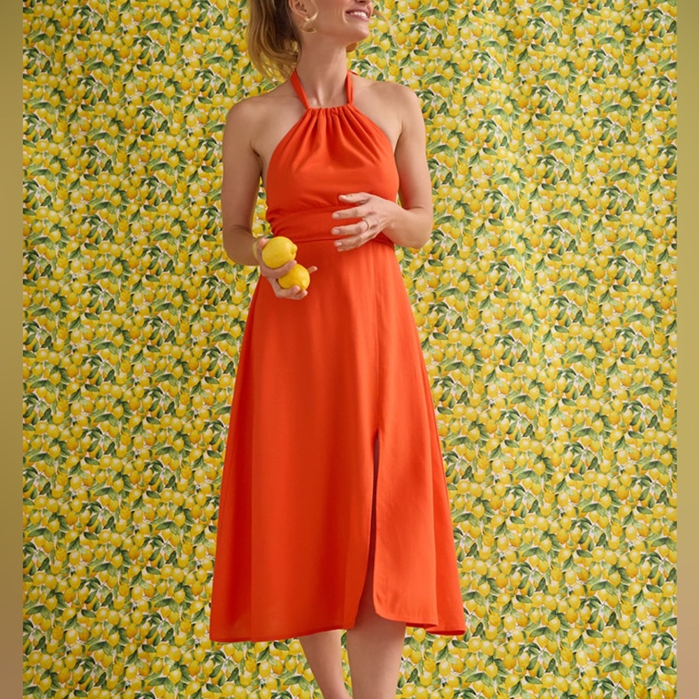 Francesca’s - Pauline Halter Waisted Midi Dress - Orange - XL